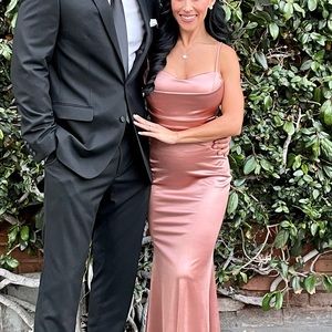 Windsor mauve/rose gold satin gown.